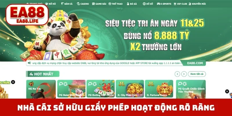 Nhà cái sở hữu giấy phép hoạt động rõ ràng